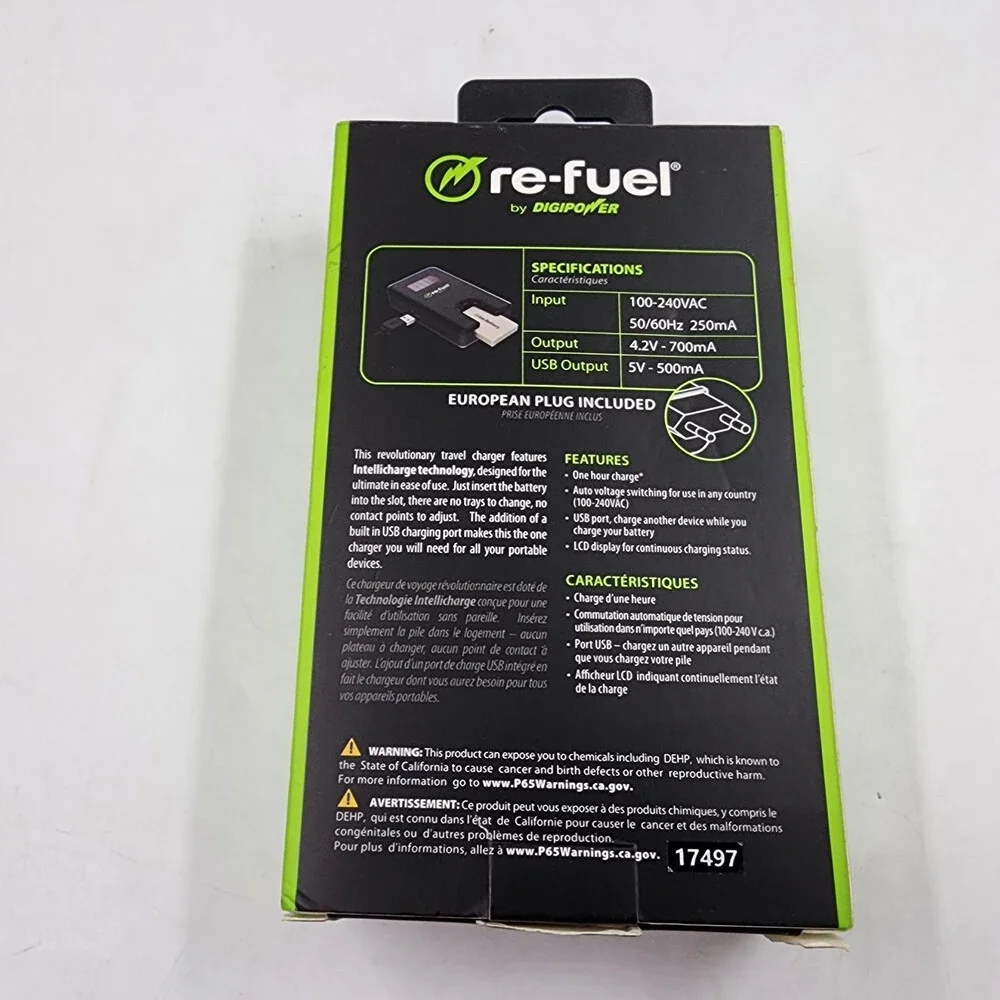 Re-Fuel By Digipower Canon Digital Camera Travel Charger Black